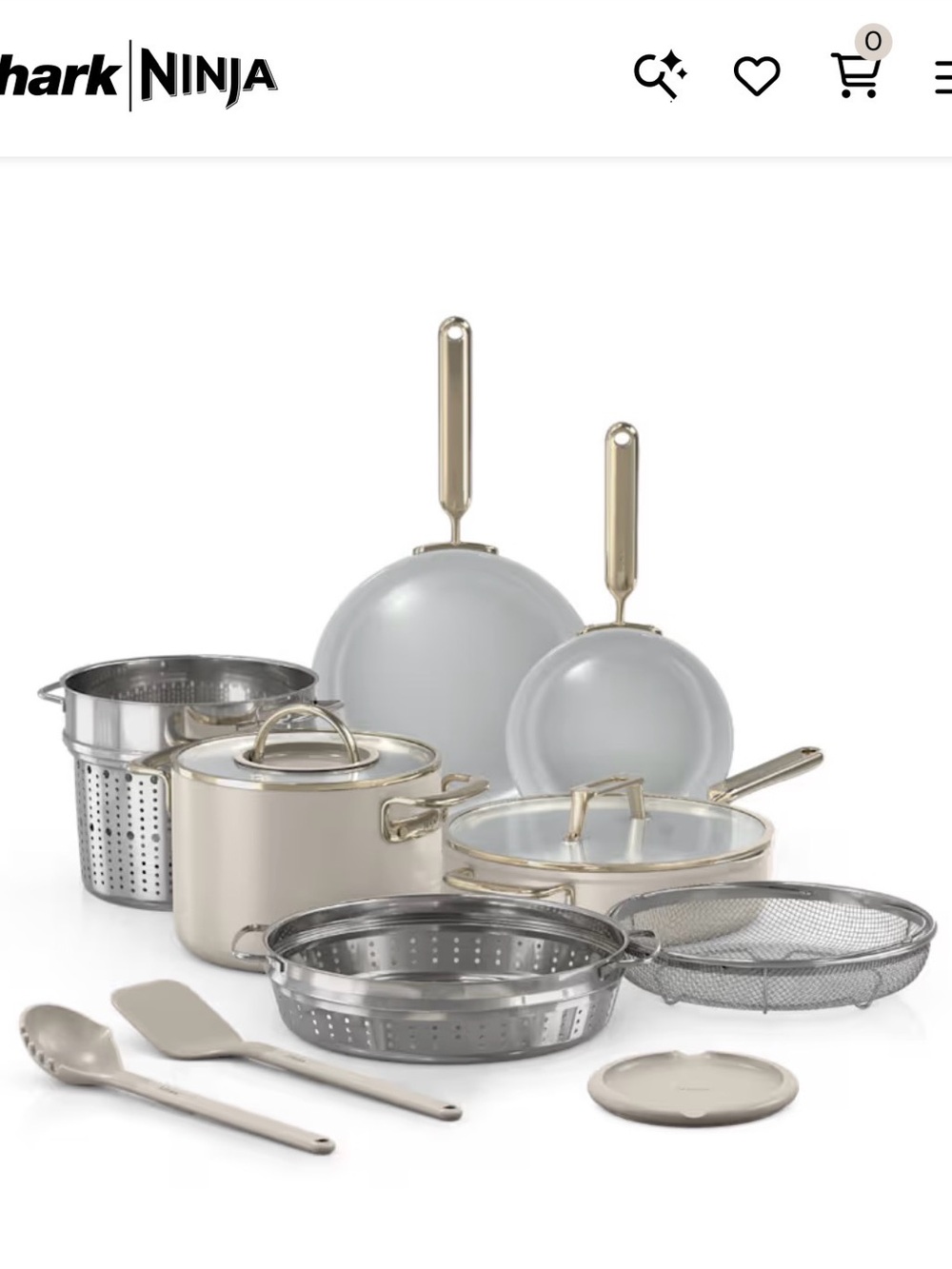 Ninja Never Quit 12-Piece Ceramic Cookware Set (Stone & Gold)